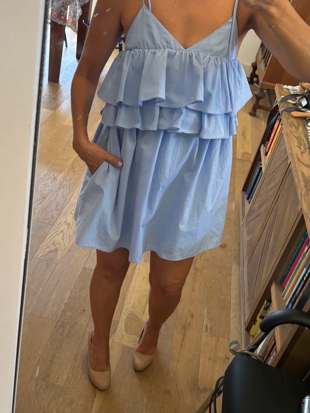 Zara light Blue Ruffle Tiered Mini Dress